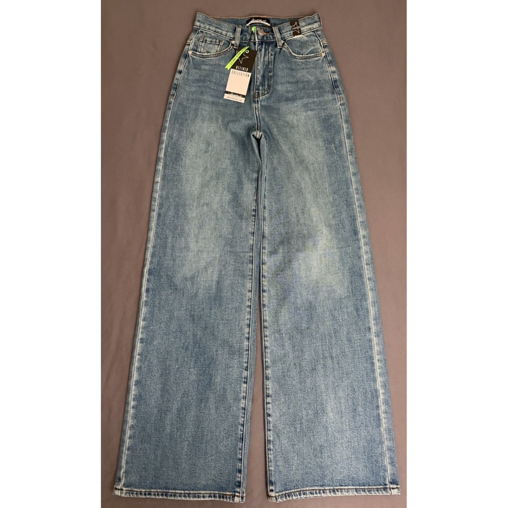 Vibrant MIU Jeans Womens 1 Blue Wide Leg Straight Baggy Denim High Rise 90's New